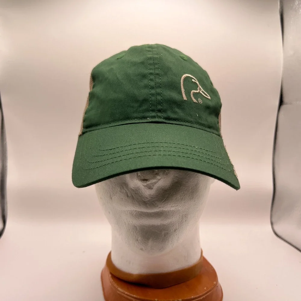 Ducks Unlimited Trucker Hat Green Tan Mesh Back Adjustable Hook Loop Strap Cap